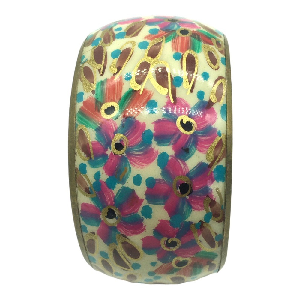 Beautiful Brass Hand Painted Statement Bangle Flo… - image 1